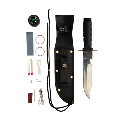 Survival knife with components fanned out