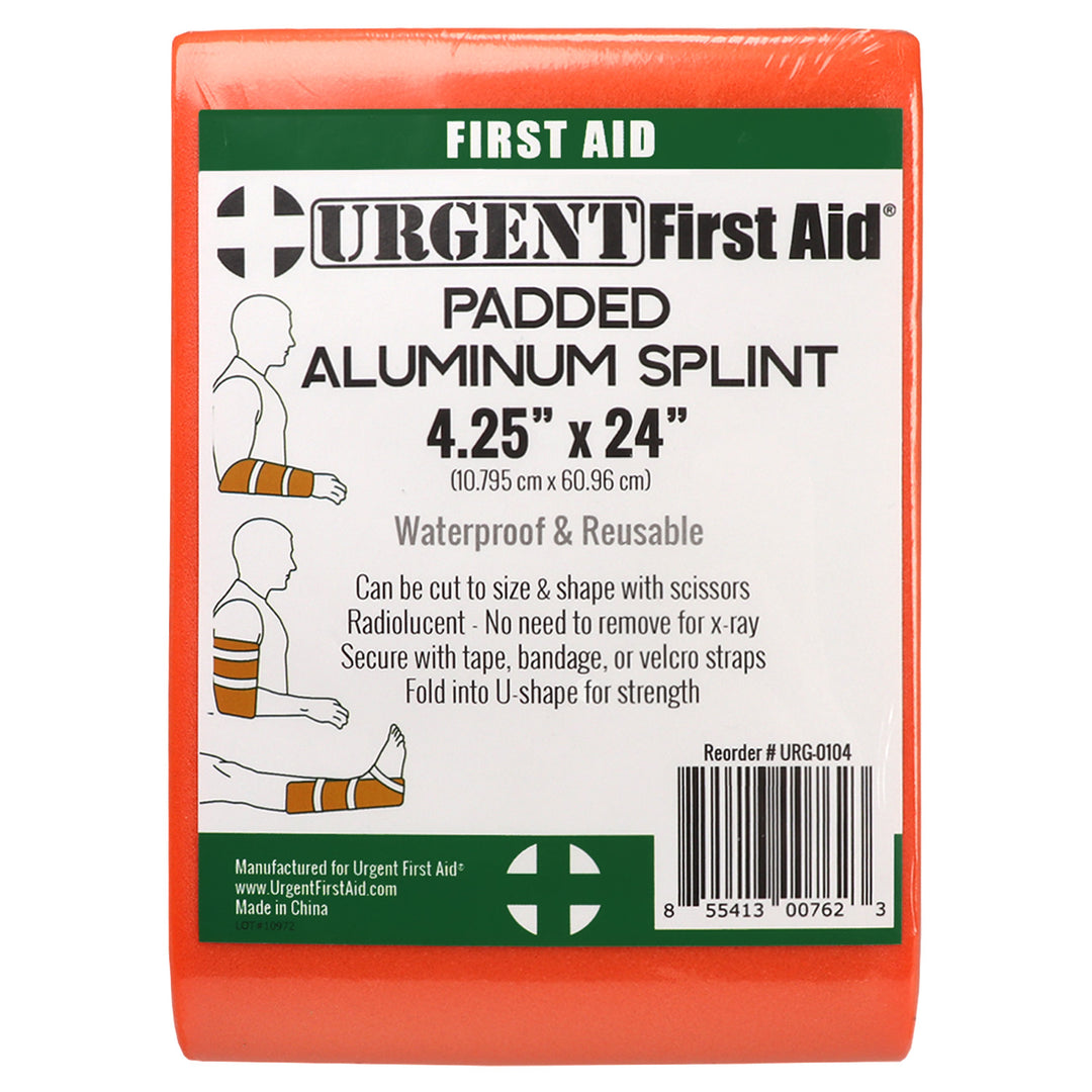 Padded Multi-Purpose Splint, Aluminum, Reusable, Orange, 4.25" x 24", Urgent First Aid