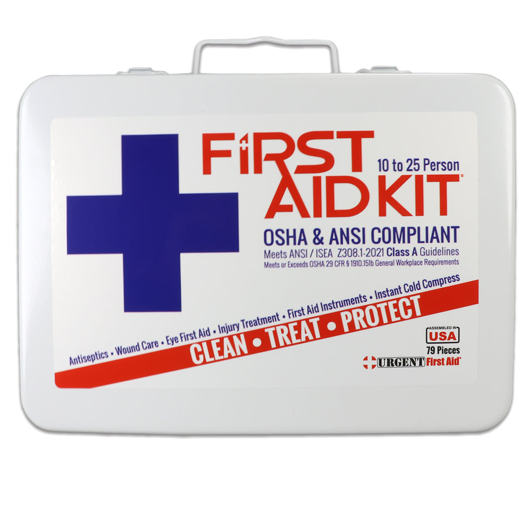 Bulk Urgent First Aid Kit, Metal, 79 pc, ANSI A, 25 Person
