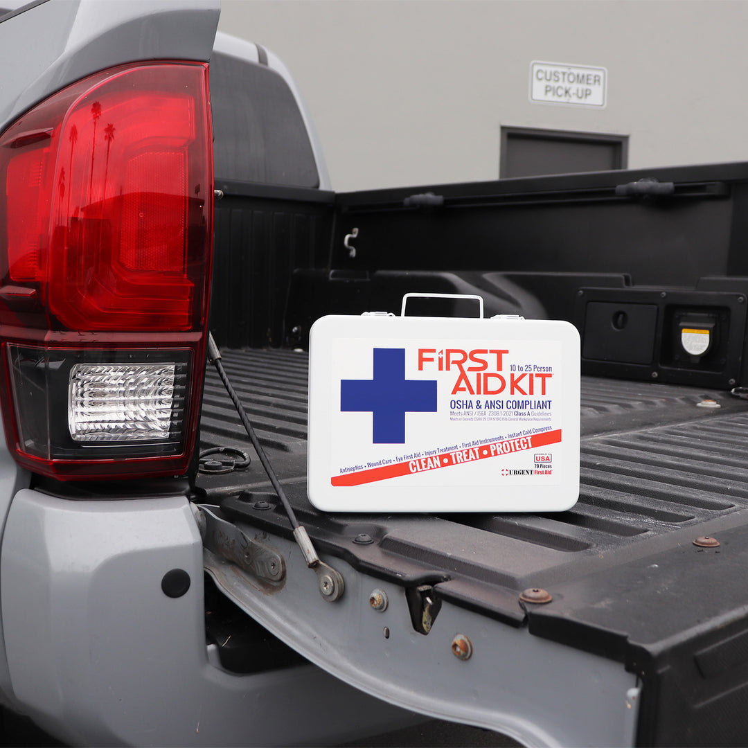 Bulk Urgent First Aid Kit, Metal, 79 pc, ANSI A, 25 Person