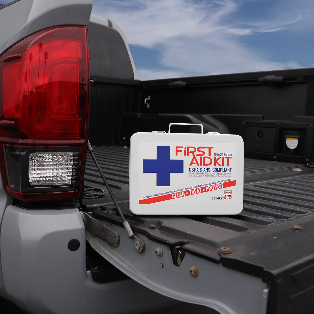 Bulk Urgent First Aid Kit, Metal, 79 pc, ANSI A, 25 Person