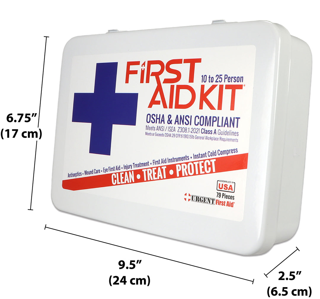 Bulk Urgent First Aid Kit, Metal, 79 pc, ANSI A, 25 Person