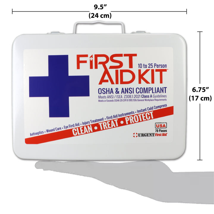 Bulk Urgent First Aid Kit, Metal, 79 pc, ANSI A, 25 Person