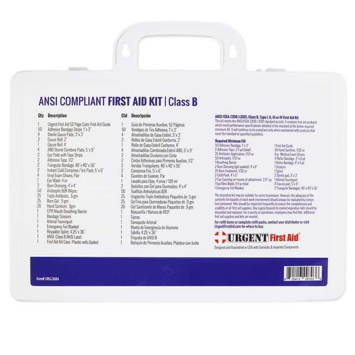 Bulk Urgent First Aid Kit, Plastic, 209pc, ANSI B, 50 Person