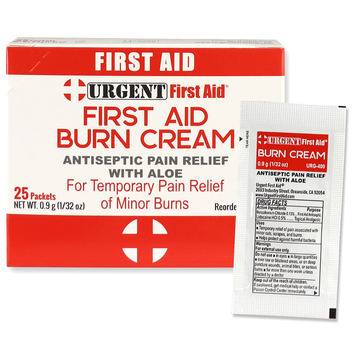 First Aid & Burn Cream .9gram, 25 Packets Per Box for antiseptic pain relief from burns
