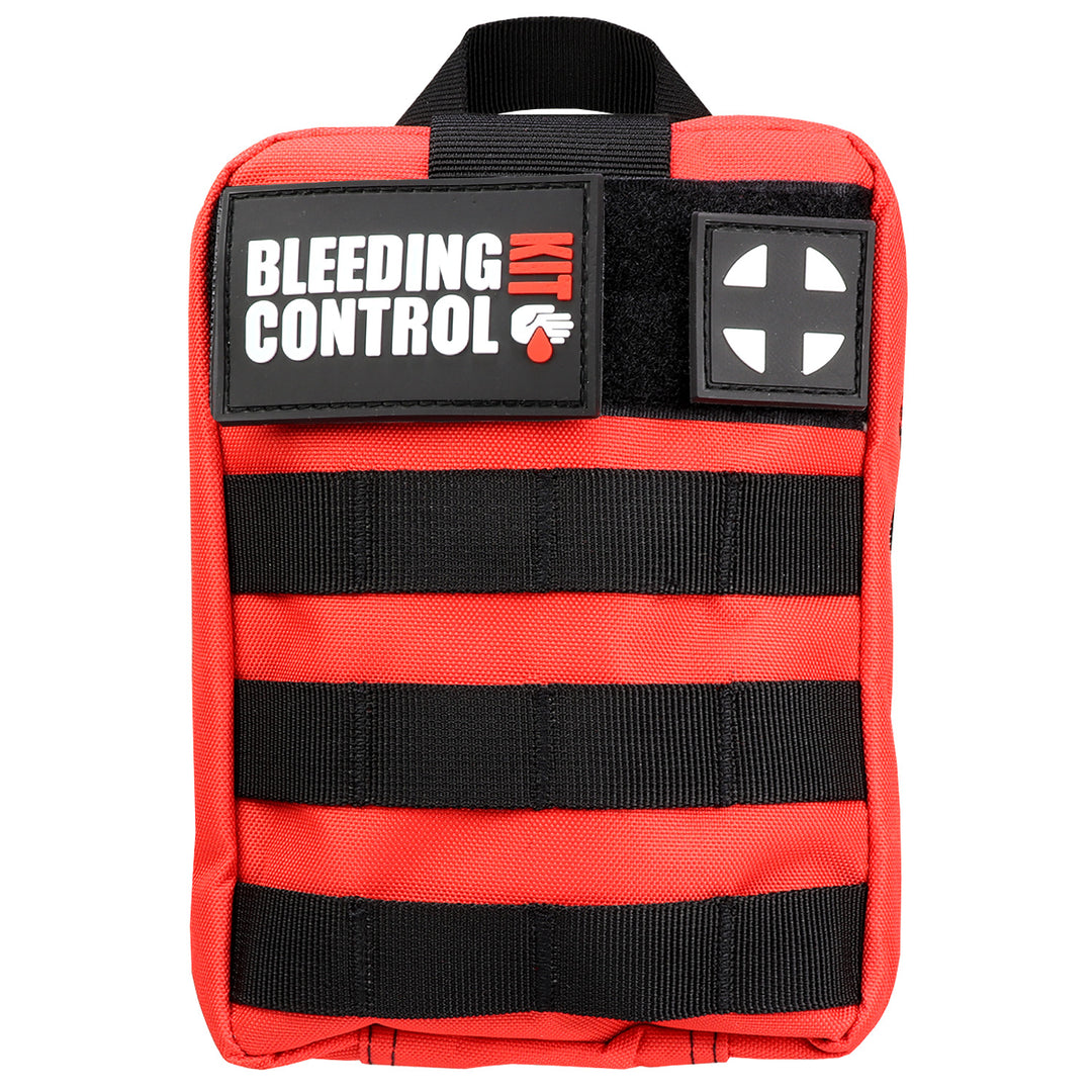 Individual Bleeding Control Kit in a red Molle bag with 'Bleeding Control' label and storage straps.