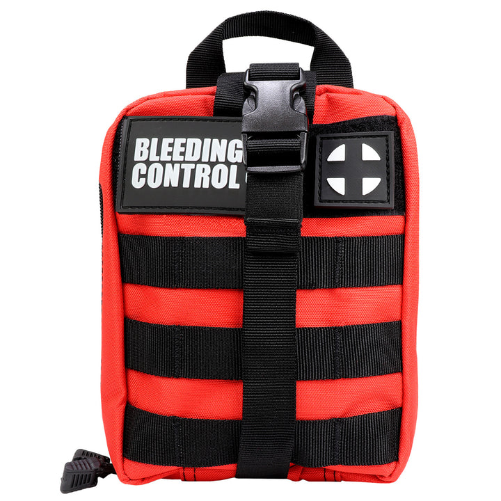 Individual Bleeding Control Kit in a red Molle bag featuring 'Bleeding Control' label and adjustable strap.