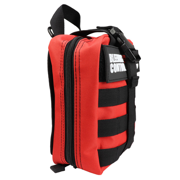 Individual Bleeding Control Kit in a red molle bag, designed for emergency trauma and bleeding control.