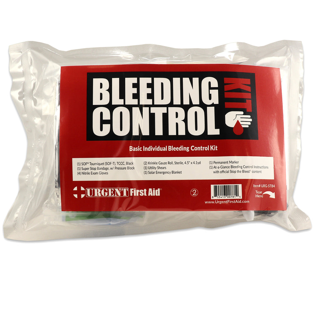 Individual Bleeding Control Kit Vacuum Bag with contents for emergency bleeding management.