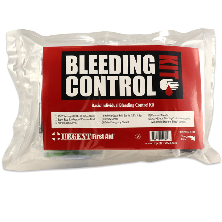 Individual Bleeding Control Kit Vacuum Bag with contents for emergency bleeding management.