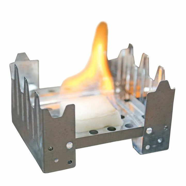 Stainless steel camping stove with fuel for high heat flame