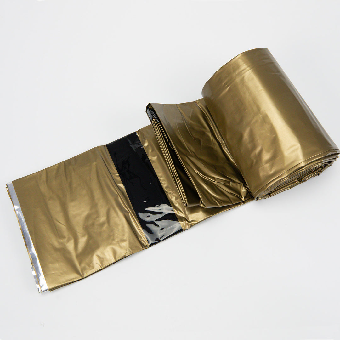 Heavy duty PE mylar survival bivvy sleeping bag in gold. 