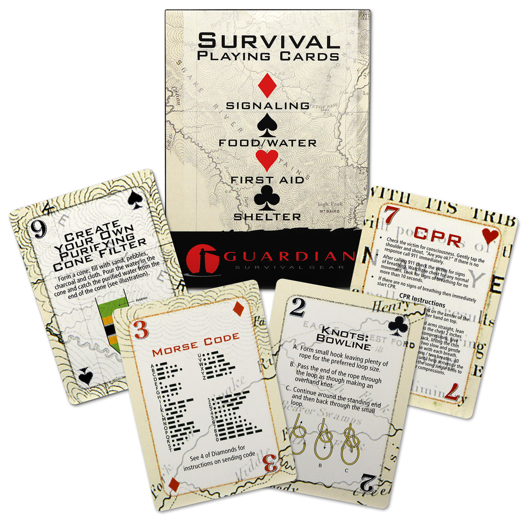 Emergency tip playing cards for survival