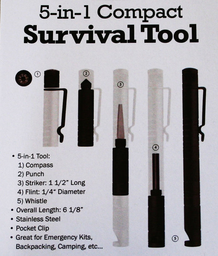 Back of box for 5 function emergency survival tool 