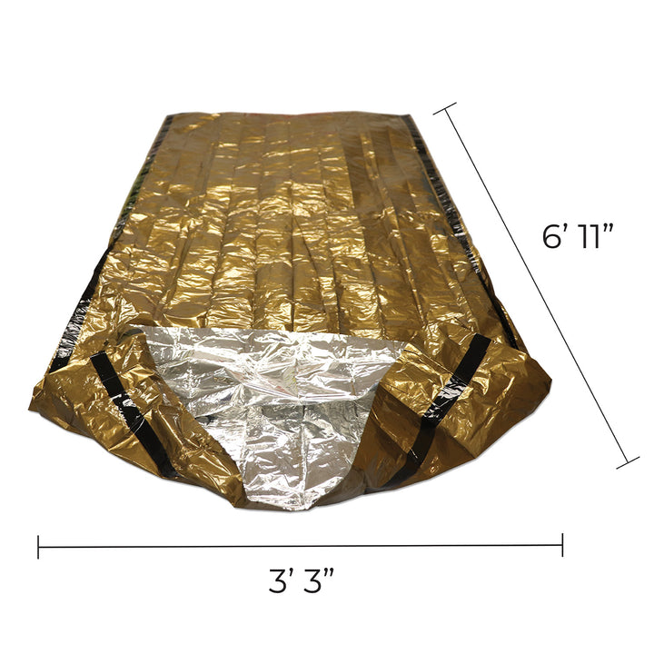 7' x 3' high visibility reflective emergency sleeping bag also known as tact bivvy. 
