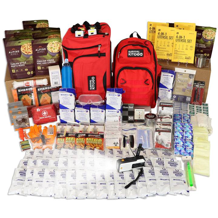 4 person 7 day emergency survival kit extensively prepared by Quake Kits video #kit-4-7