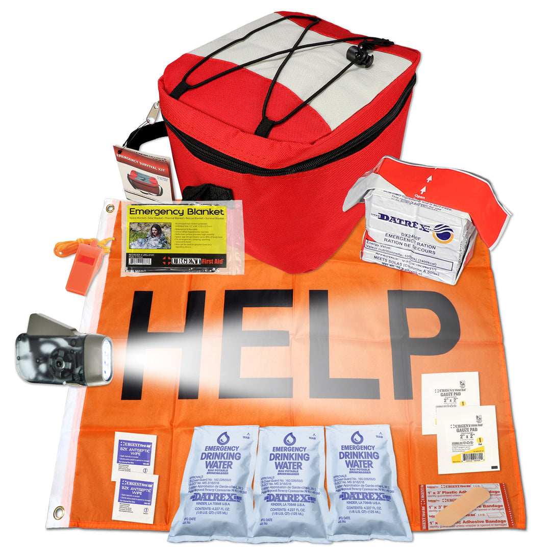 Vehicle commuter survival compact kit video showcasing items including first aid for emergencies