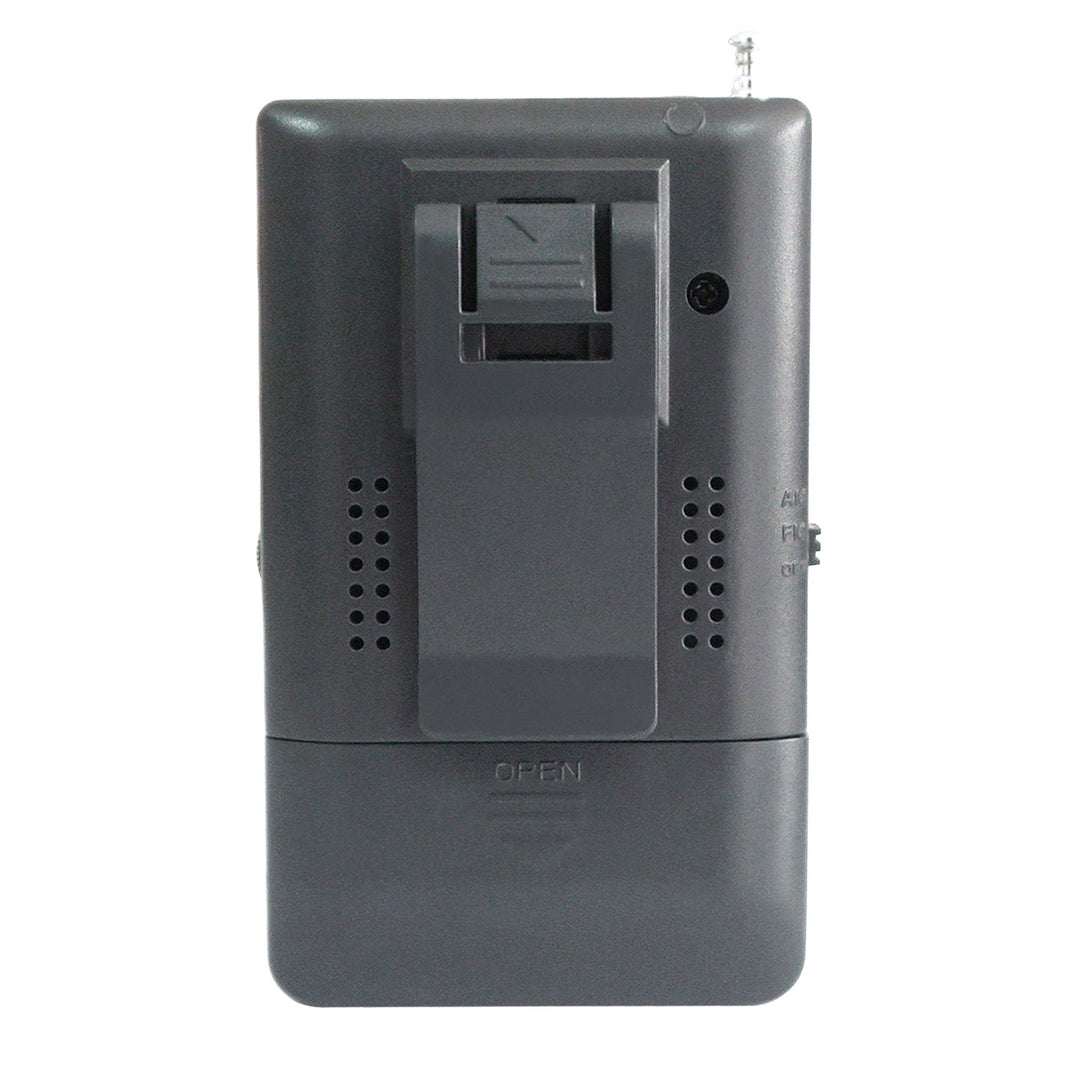 portable radio with clip for belt.
