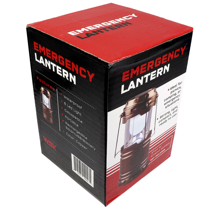 Collapsible solar lantern for power outages and blackouts. Collapses for backpacking, camping. Battery reserve power. 