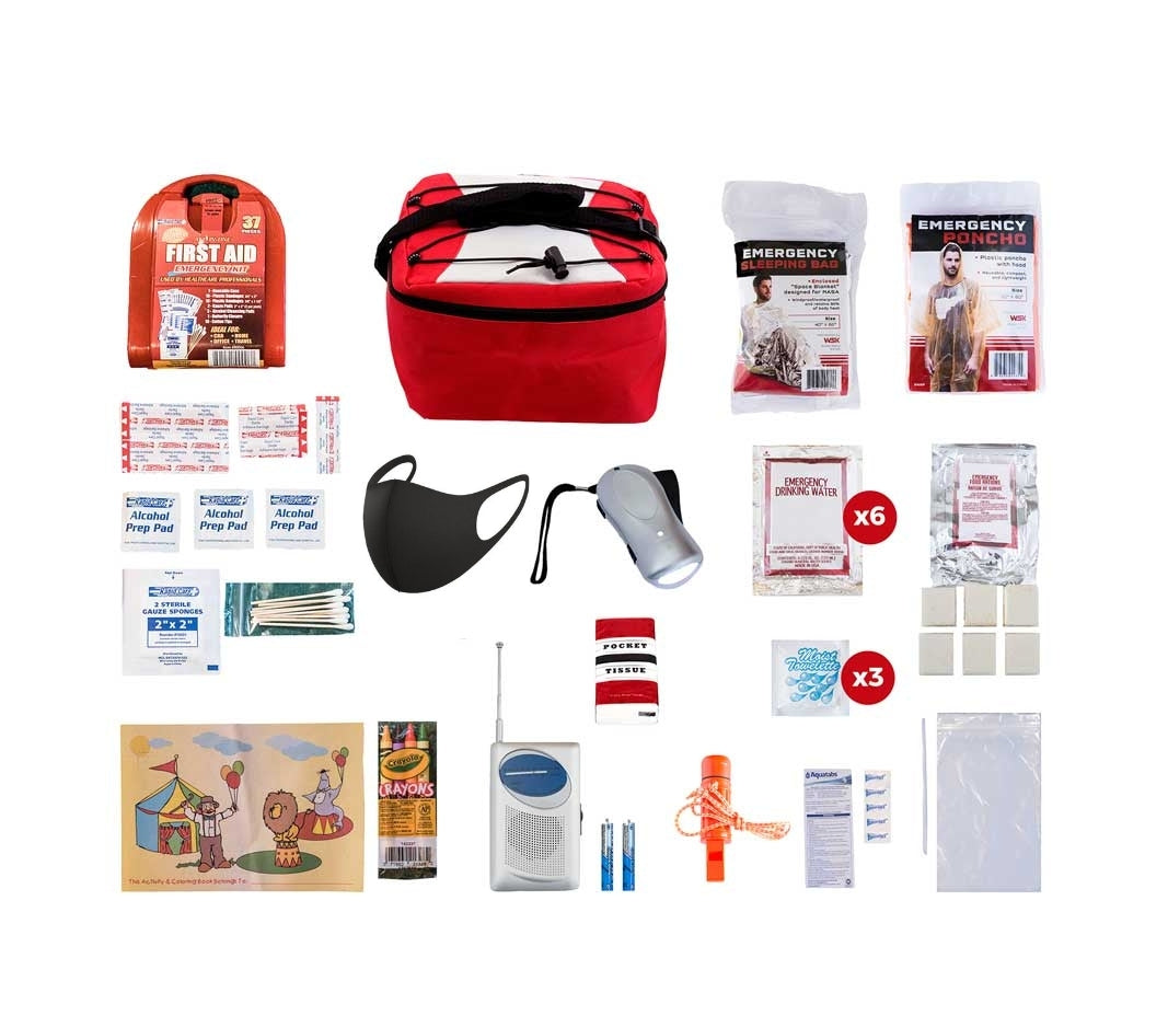 Emergency Bug out kit for children. Children's emergency kit for evacuation during disasters and civil unrest. 