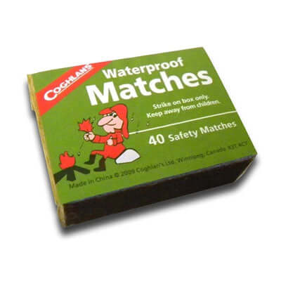 Waterproof matches for camping and emergency preparedness. 