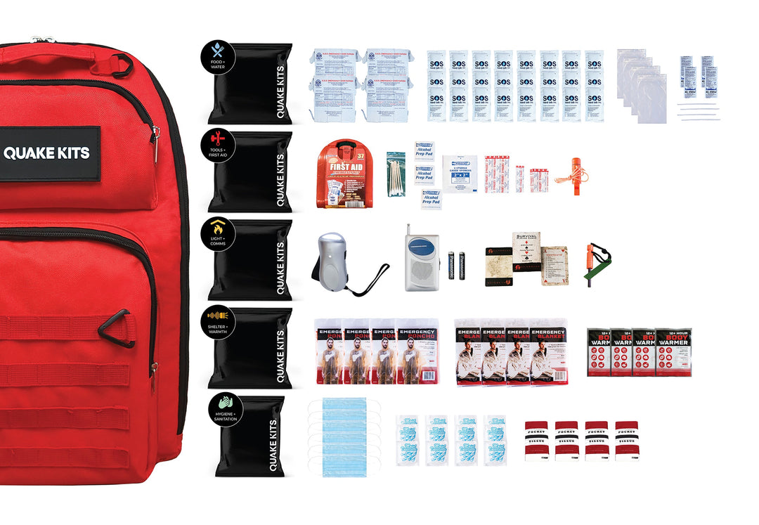 4 person survival bug out bag with 72 hours of crucial survival supplies. 