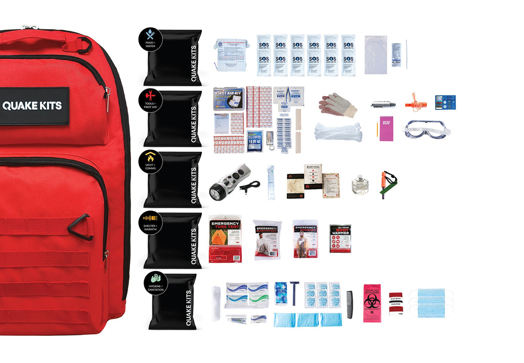 1 Person 3 day 72 hour survival kit in backpack with long term food storage and first aid for earthquakes. 