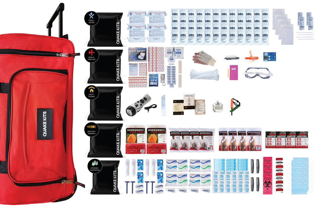 4 person 3 day (72 hour kit) disaster and survival kit for earthquake, tornados, hurricanes. Long term MRE food options. 