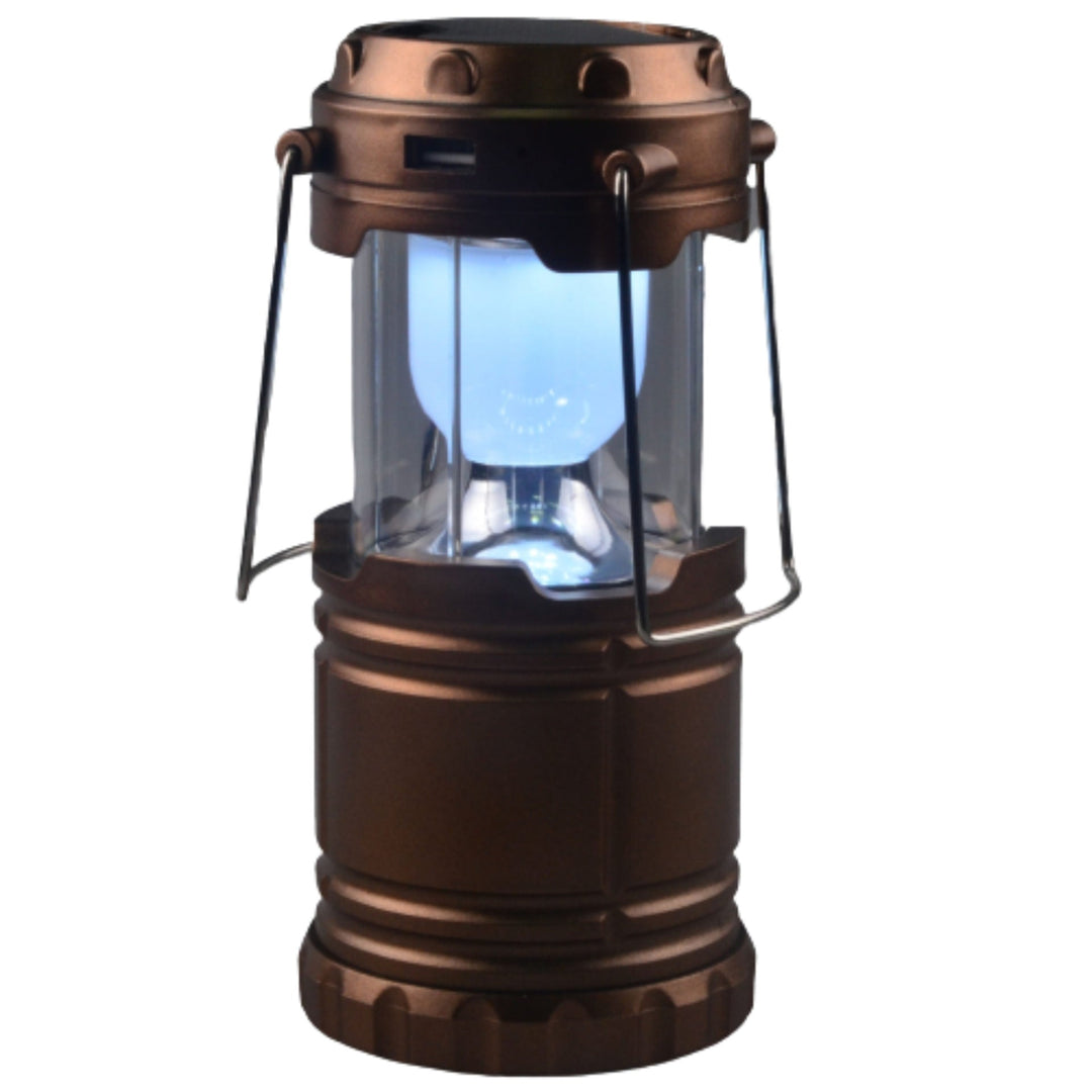Solar powered compact bronze lantern heavy duty and collapsible