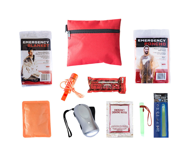 Mini survival kit for kids. Children's survival kit with emergency essentials. Long shelf life food and water. 