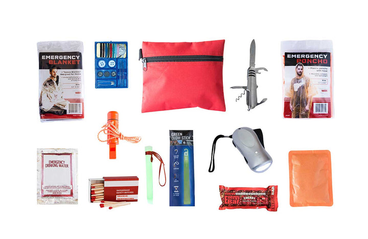 mini emergency dashboard survival kit for car and backpacks or purses.